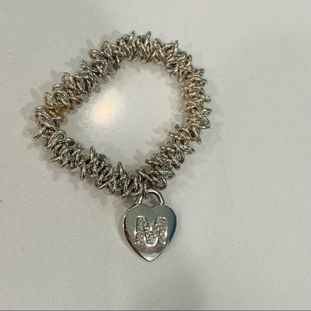 Silver Stretch Monogram M Heart Charm Bracelet